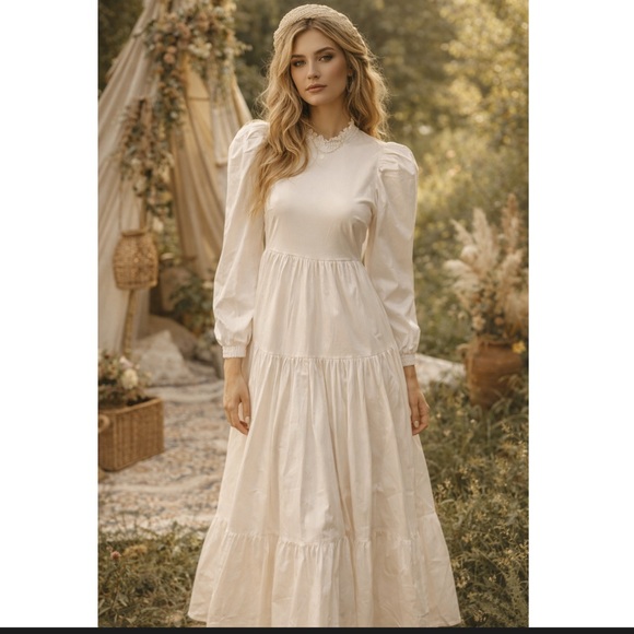 DANIELLE BERNSTEIN Dresses & Skirts - Danielle Bernstein White Boho Prairie Dress Sleeve Maxi Cottagecore Romantic